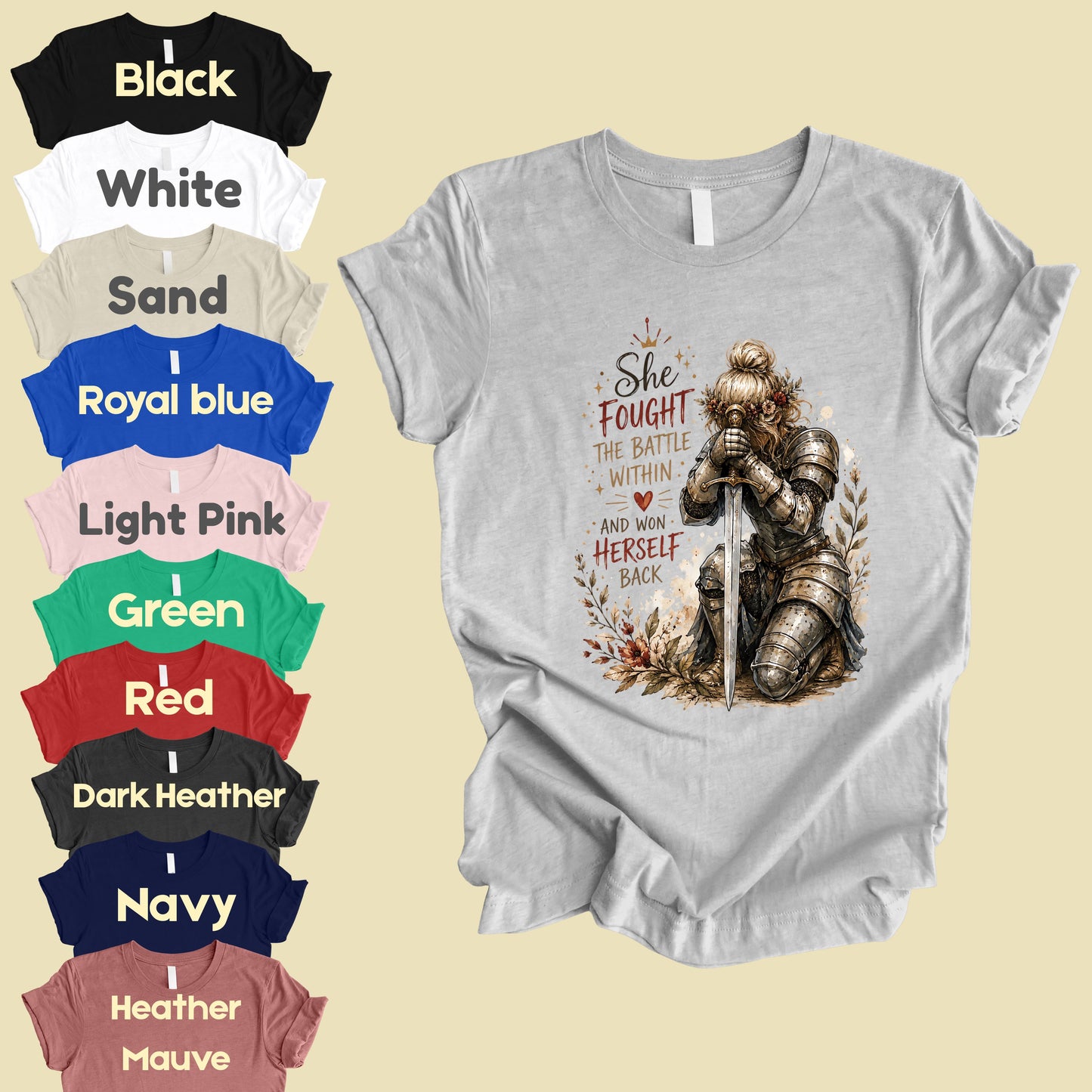 Inspirational Knight Girl She Fought the Battle Within T-Shirt, Female Warrior Sword Armor Tee