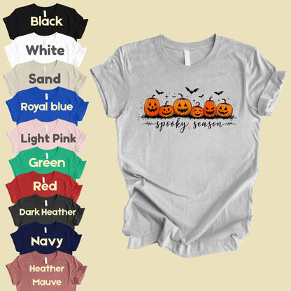 Spooky Season Jack O Lantern T-Shirt, Pumpkin Patch Bats Cursive Halloween Tee Sweatshirt