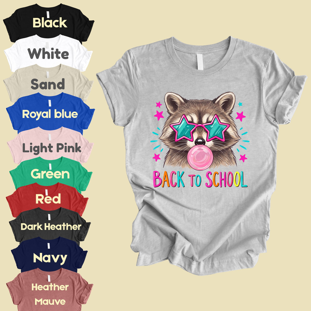 Back to School Raccoon T-Shirt, Star Sunglasses Bubblegum Trash Panda Comfort Color Tee