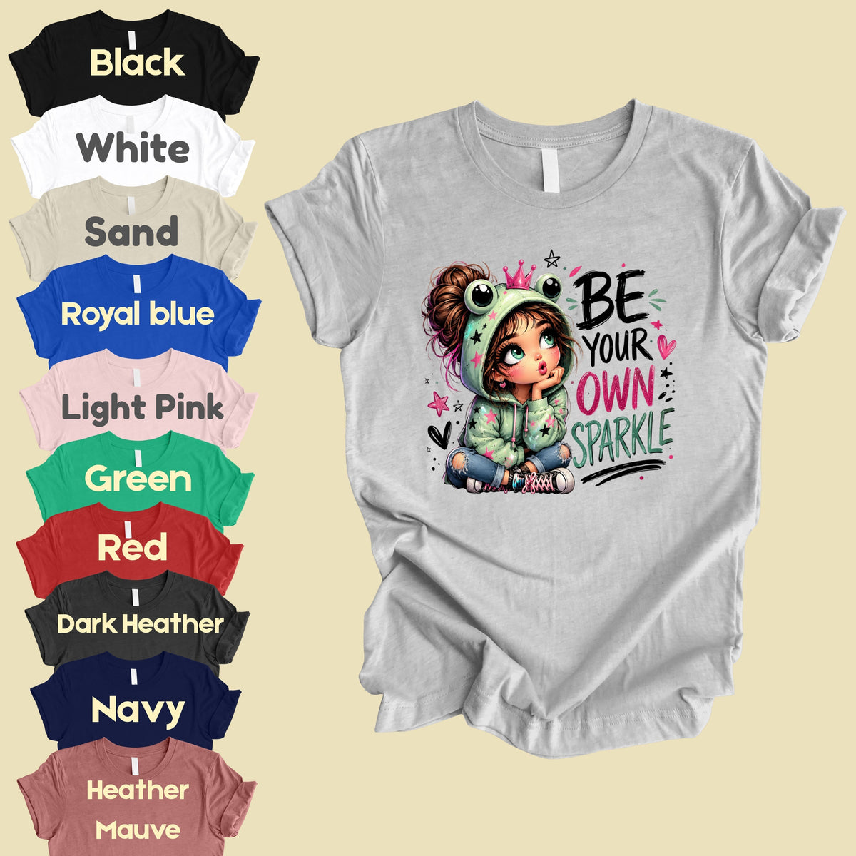 Be Your Own Sparkle Frog Girl T-Shirt, Cute Crown Stars Kids Tee Sweatshirt