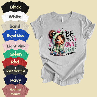 Be Your Own Sparkle Frog Girl T-Shirt, Cute Crown Stars Kids Tee Sweatshirt