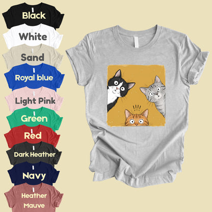 Curious Cats Peeking Cats T-Shirt, Funny Cat Lover Kittens Tee