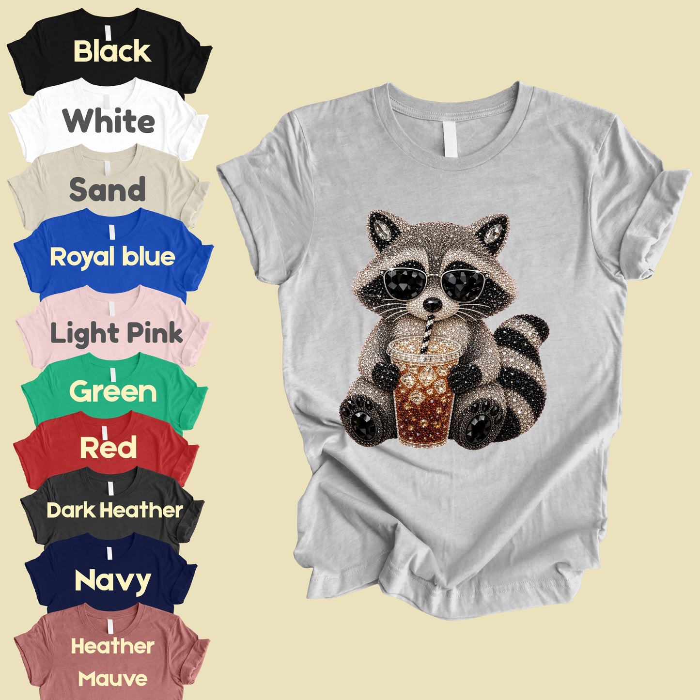 Cool Raccoon Iced Coffee T-Shirt, Sunglasses Trash Panda Rhinestone Tee Sweatshirt