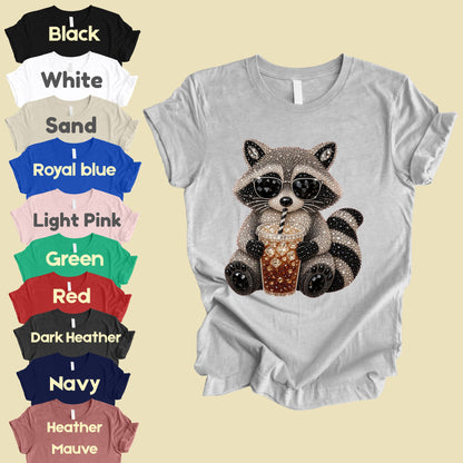 Cool Raccoon Iced Coffee T-Shirt, Sunglasses Trash Panda Rhinestone Tee Sweatshirt