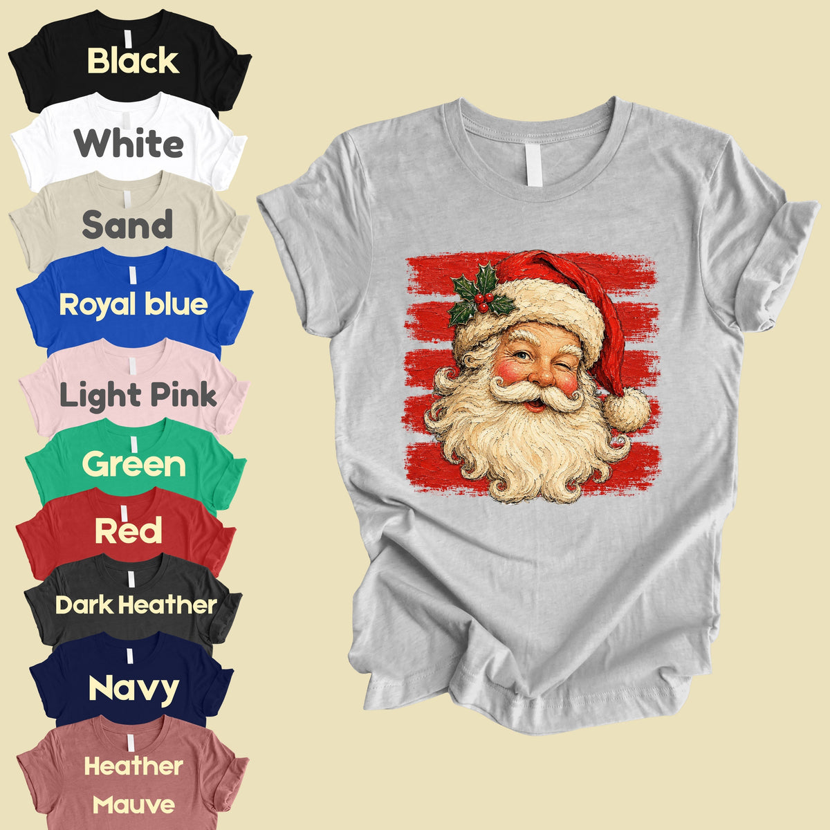 Vintage Winking Santa Christmas T-Shirt, Retro Red Stripes Nostalgic Holiday Comfort Color Tee