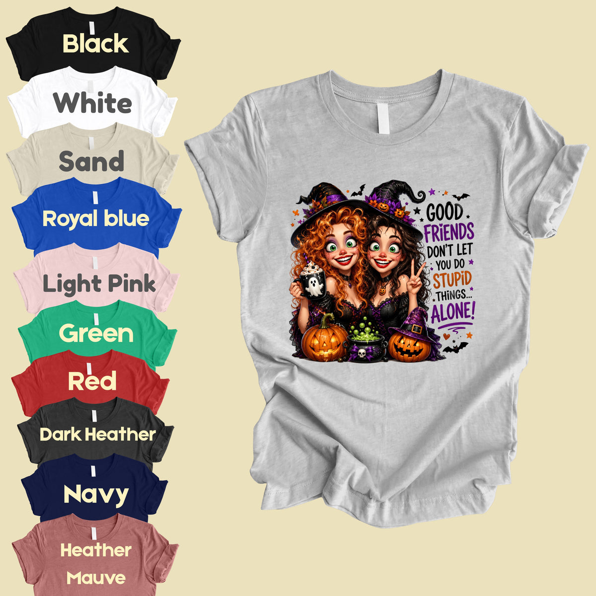 Halloween Witches Best Friends T-Shirt, Funny Spooky Besties Good Friends Tee
