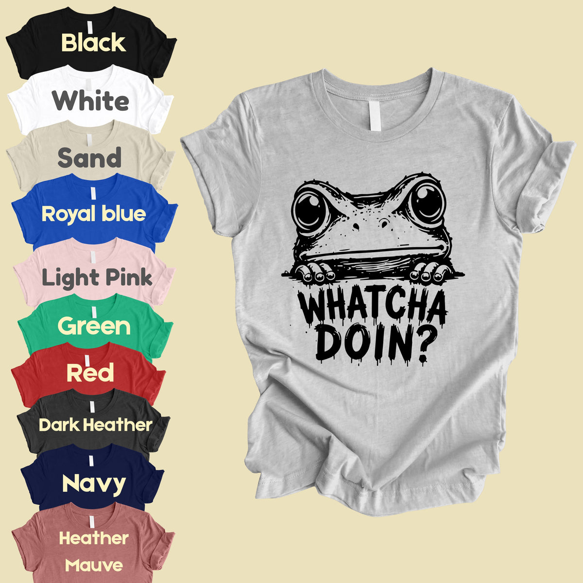 Whatcha Doin Frog Funny Peeking T-Shirt, Black White Cute Frog Tee