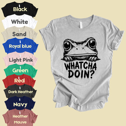 Whatcha Doin Frog Funny Peeking T-Shirt, Black White Cute Frog Tee