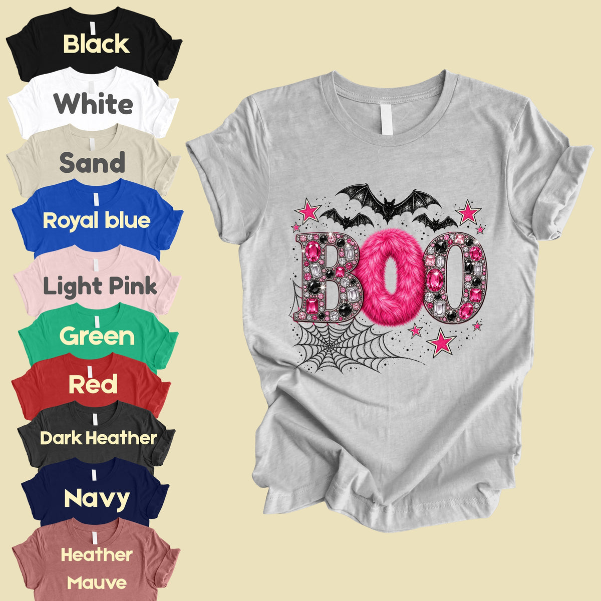 Boo Pink Glitter Bats Halloween T-Shirt, Spider Web Sparkle Comfort Color Tee