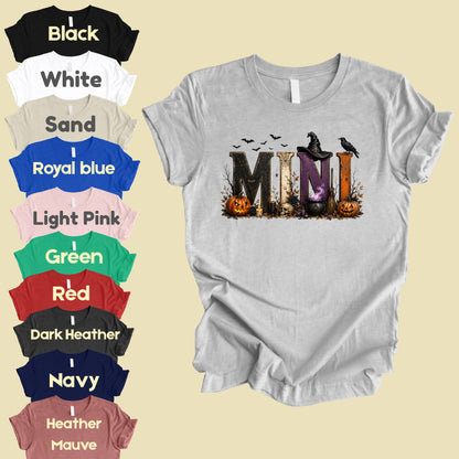 Mini Halloween Witch Hat Cauldron Pumpkin Kids T-Shirt, Spooky Season Tee