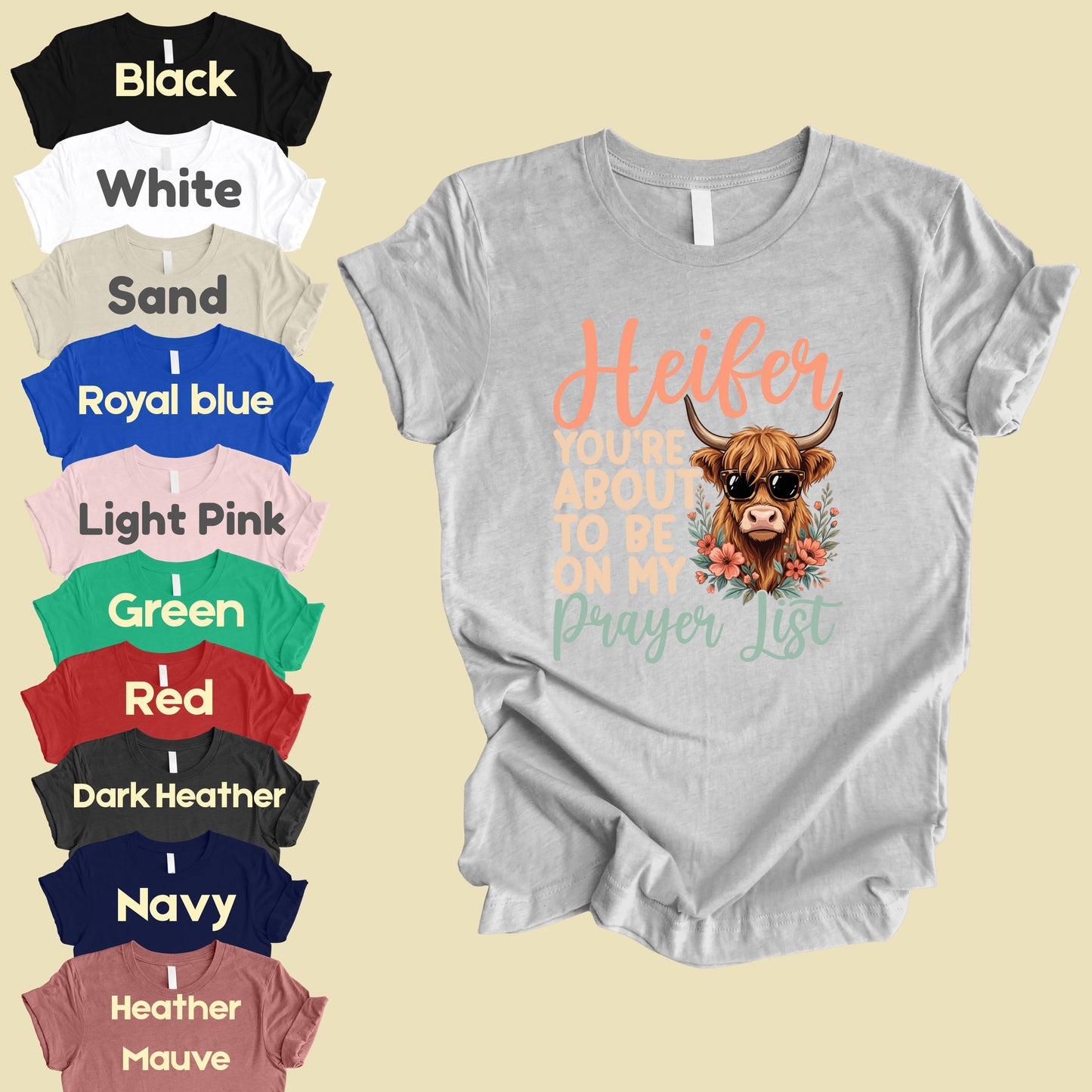 Sassy Highland Cow Prayer List T-Shirt, Sunglasses Floral Country Western Tee