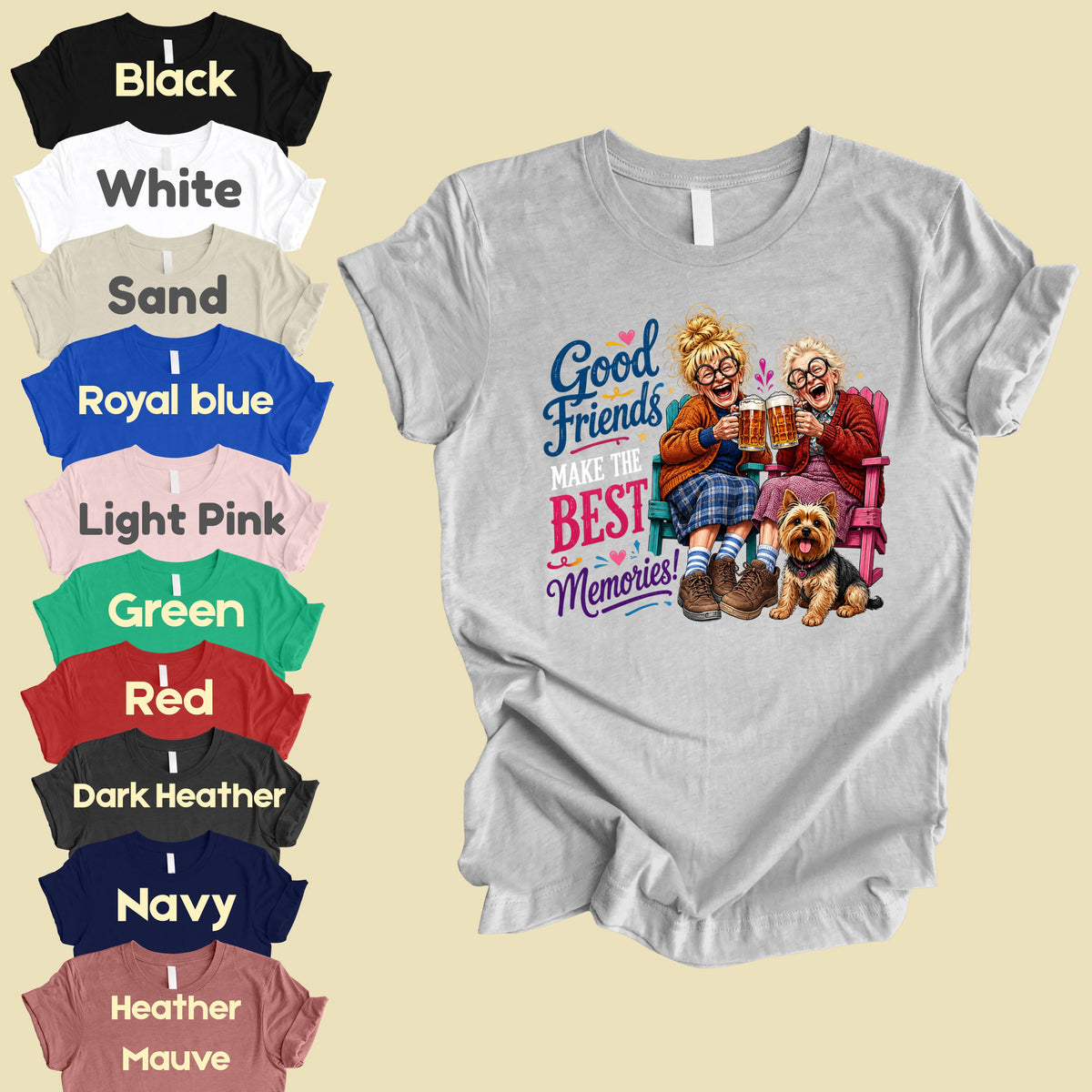 Funny Best Friends Good Friends Best Memories T-Shirt, Old Ladies Yorkshire Terrier Tee