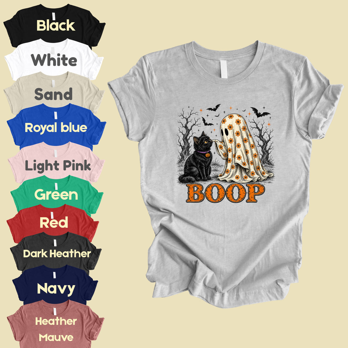 Halloween Ghost Boop Black Cat T-Shirt, Spooky Season Ghost Tee