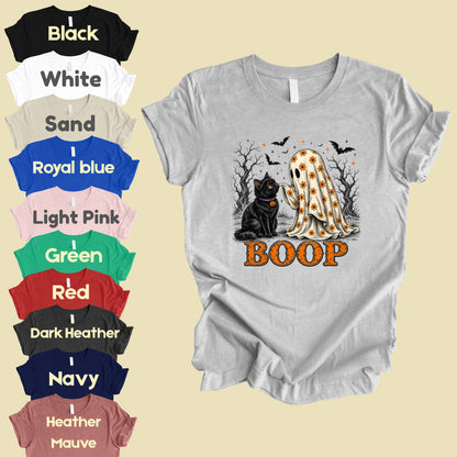 Halloween Ghost Boop Black Cat T-Shirt, Spooky Season Ghost Tee
