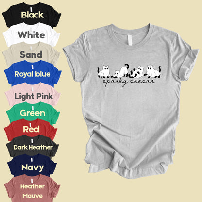 Spooky Season Ghost Cats Halloween T-Shirt, Black Cats Ghost Line Art Minimalist Tee