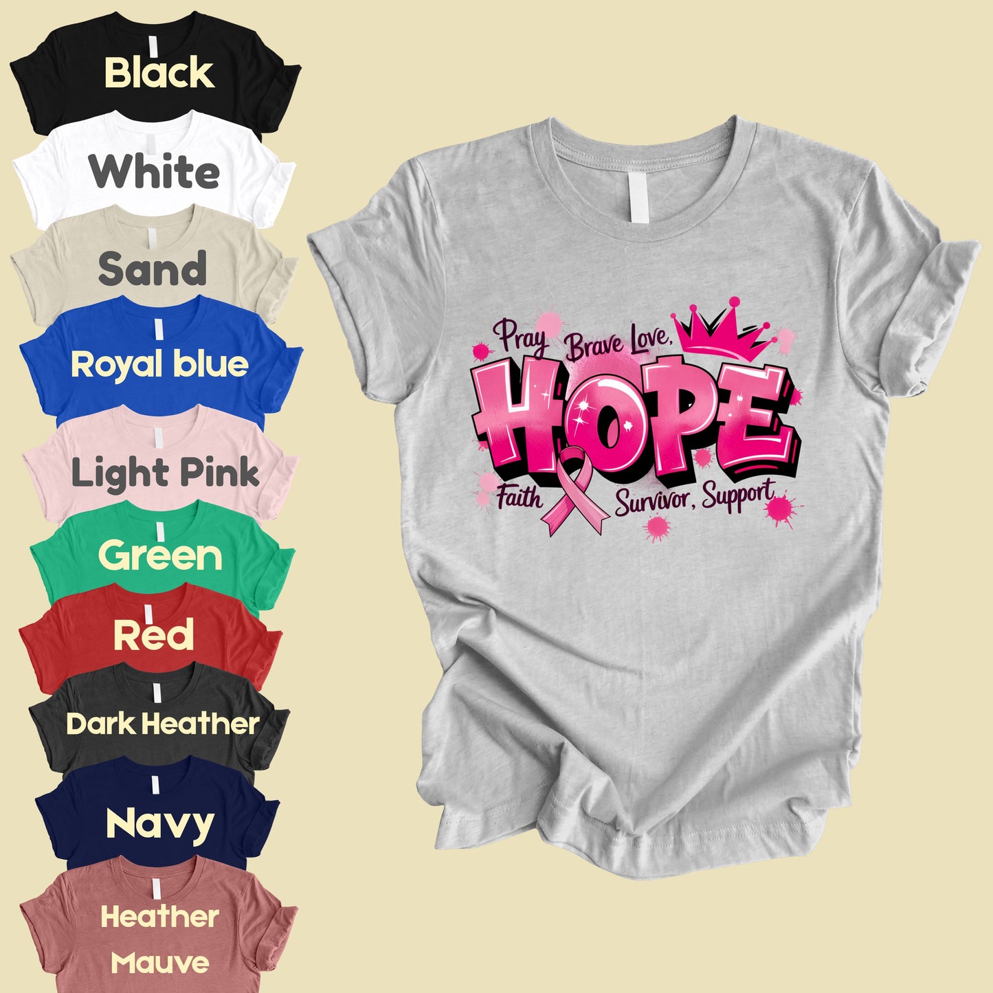 Breast Cancer Hope Pink Ribbon T-Shirt, Survivor Awareness Support Comfort Color Tee