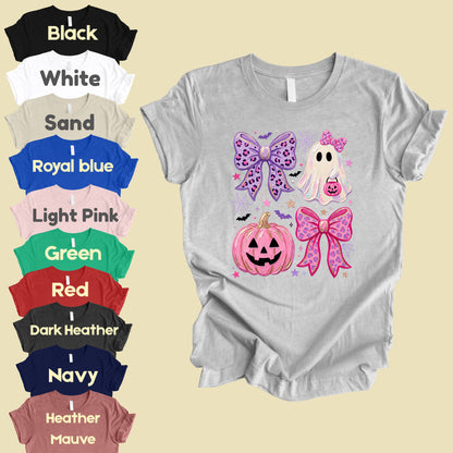 Coquette Halloween Ghost Pink Pumpkin Leopard Bow T-Shirt, Spooky Cute Tee