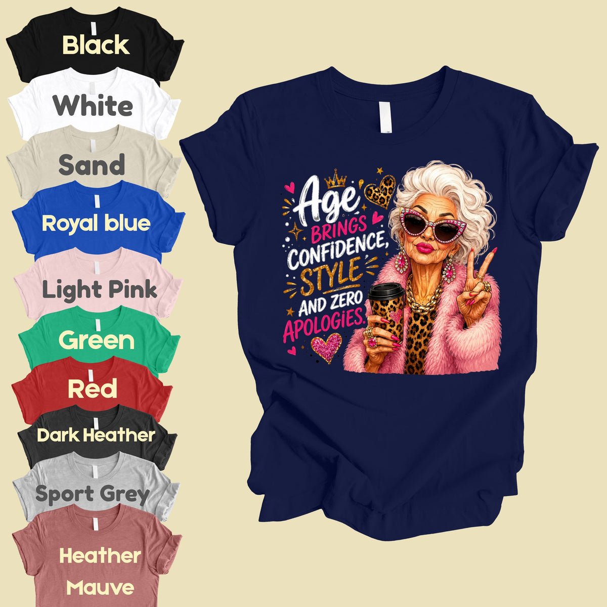 Age Brings Confidence Senior Woman T-Shirt, Fabulous Glam Leopard Coffee Comfort Color Tee
