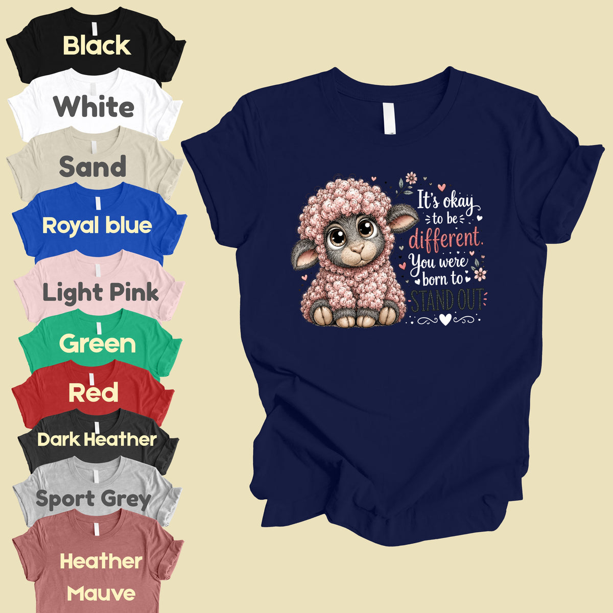 Inspirational Black Sheep Born to Stand Out T-Shirt, Cute Lamb Quote Tee