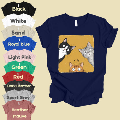 Curious Cats Peeking Cats T-Shirt, Funny Cat Lover Kittens Tee