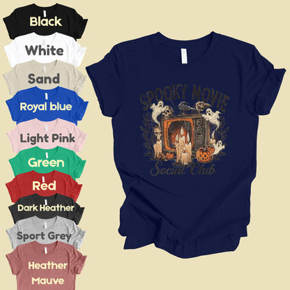 Spooky Movie Social Club Vintage Horror T-Shirt, Ghosts Pumpkin Candles Halloween Tee