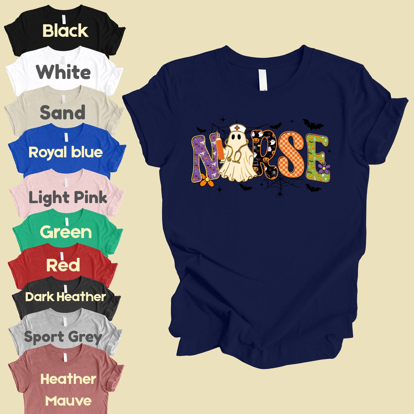 Halloween Nurse Ghost T-Shirt, Spooky Nurse Life Hat Syringe Bats Tee