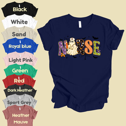 Halloween Nurse Ghost T-Shirt, Spooky Nurse Life Hat Syringe Bats Tee