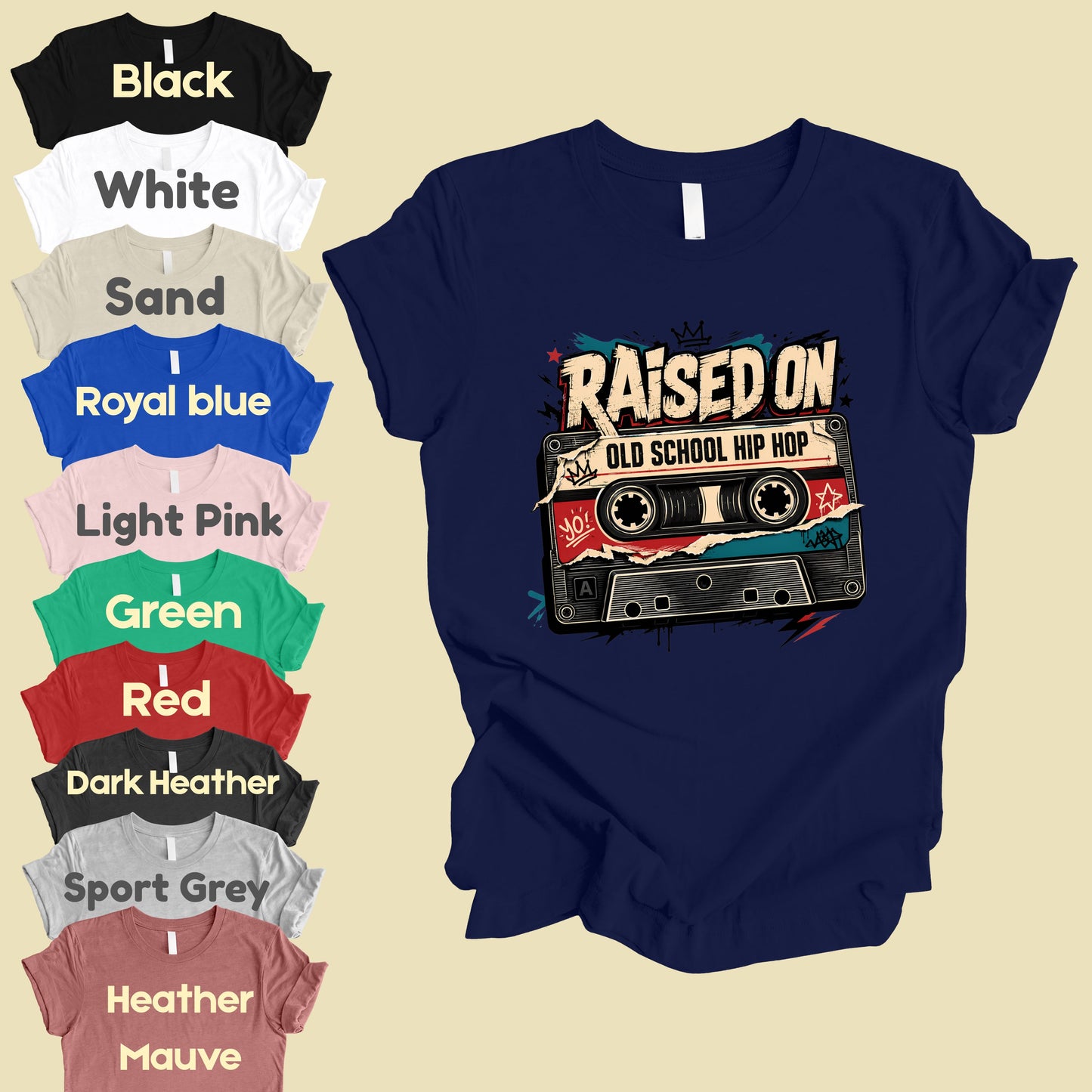 Vintage Cassette Tape Raised on Old School T-Shirt, Hip Hop Retro Music Graffiti Crown Tee