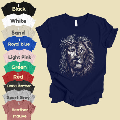 Lion and Jesus Christian Faith T-Shirt, Lion of Judah Crown of Thorns Sketch Tee