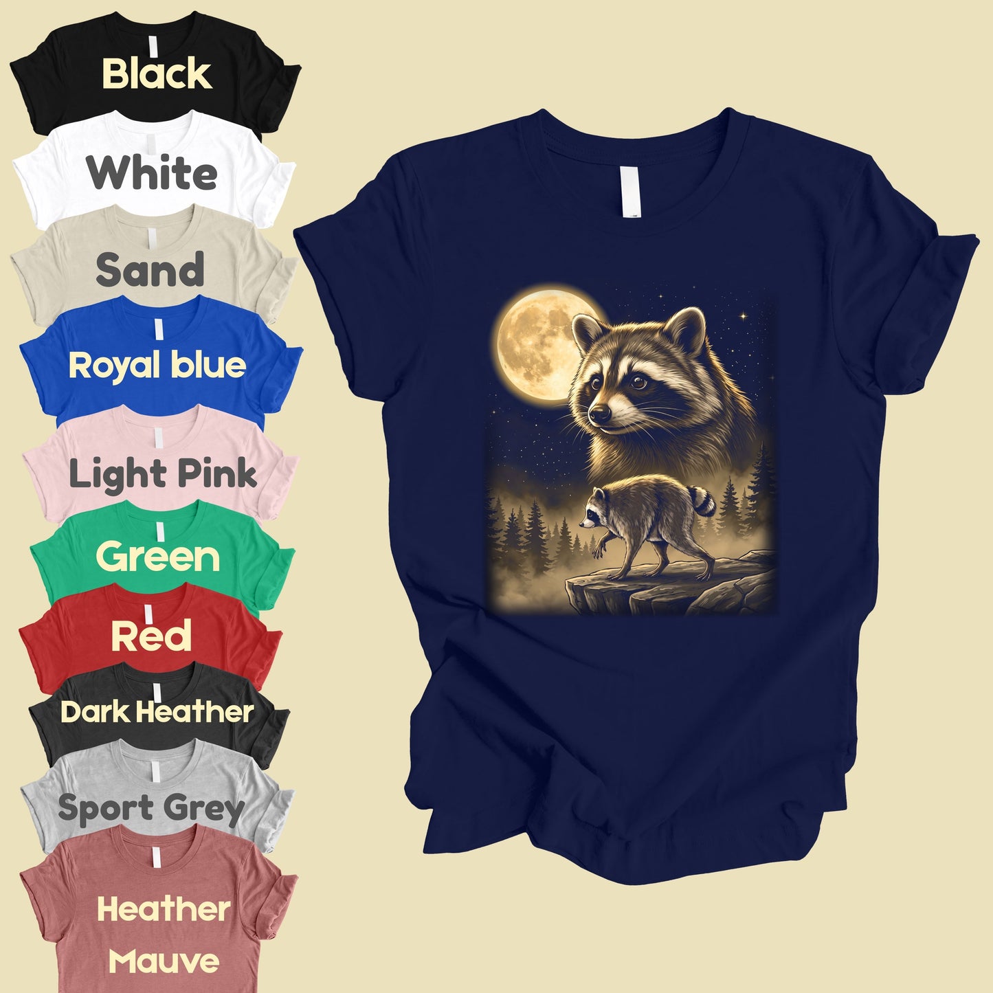 Vintage Raccoon Full Moon T-Shirt, Forest Wildlife Trash Panda Outdoor Comfort Color Tee