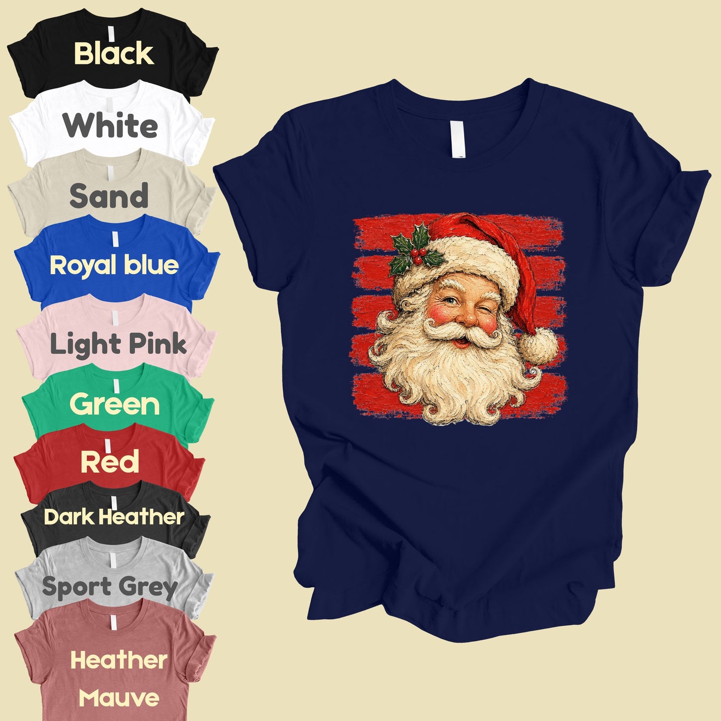 Vintage Winking Santa Christmas T-Shirt, Retro Red Stripes Nostalgic Holiday Comfort Color Tee