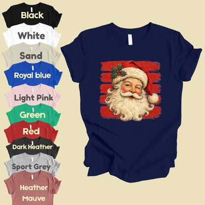 Vintage Winking Santa Christmas T-Shirt, Retro Red Stripes Nostalgic Holiday Comfort Color Tee