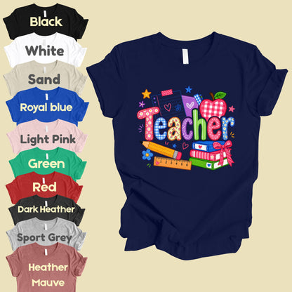 Teacher Apple Books Pencil T-Shirt, Colorful School Supplies Back to School Comfort Color Tee