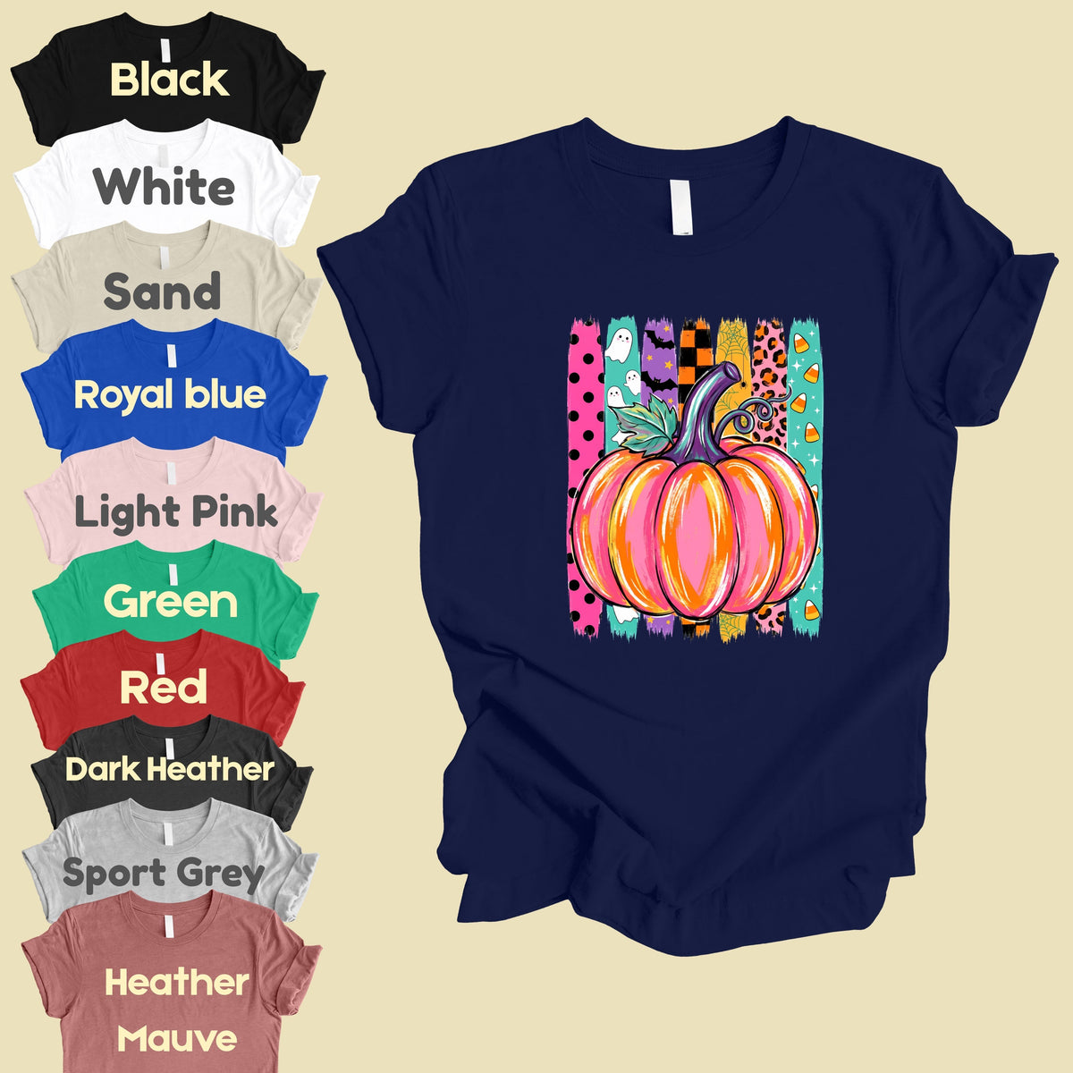 Halloween Pumpkin Brush Strokes Leopard Ghosts Candy Corn T-Shirt, Spooky Season Tee