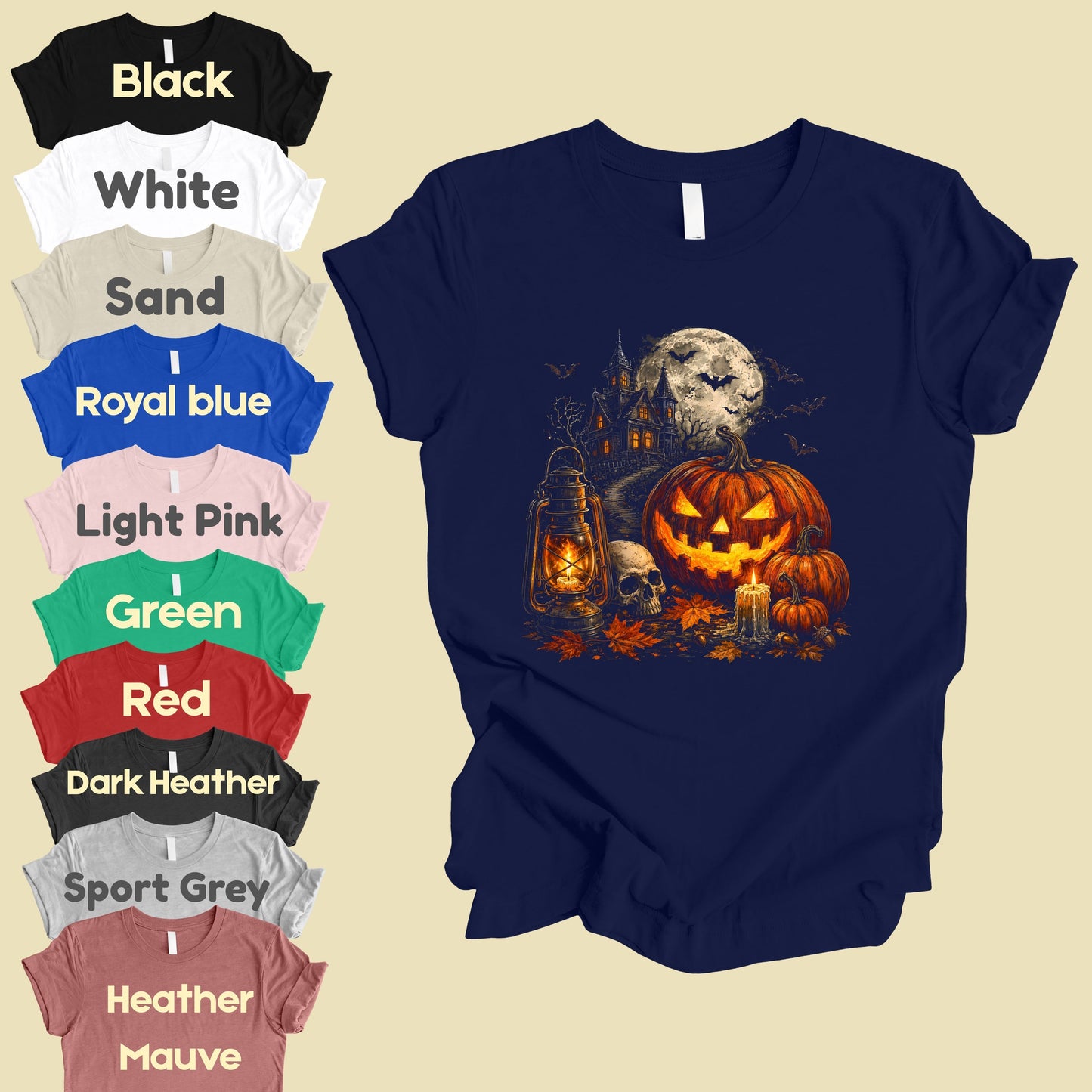 Vintage Haunted House Halloween T-Shirt, Pumpkin Lantern Jack O Lantern Spooky Autumn Tee