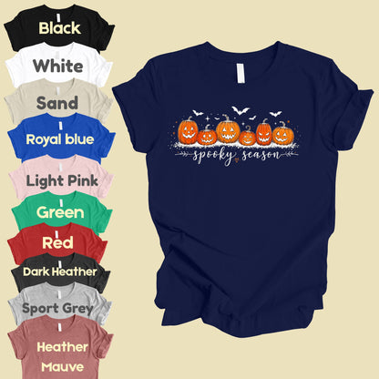 Spooky Season Jack O Lantern T-Shirt, Pumpkin Patch Bats Cursive Halloween Tee Sweatshirt