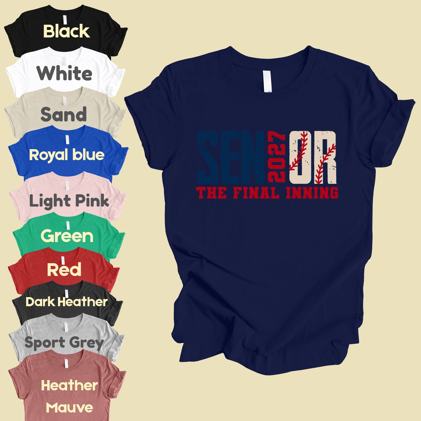 Senior Baseball 2027 The Final Inning T-Shirt, Class of 2027 Distressed Stitches Graduation Tee