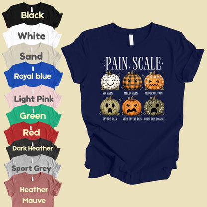 Funny Fall Pumpkin Pain Scale Nurse T-Shirt, Halloween Medical Humor Tee
