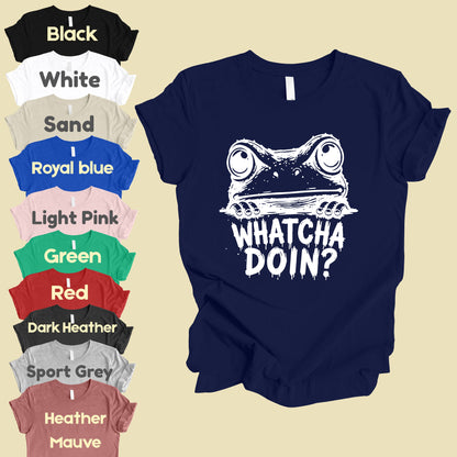 Whatcha Doin Frog Funny Peeking T-Shirt, Black White Cute Frog Tee