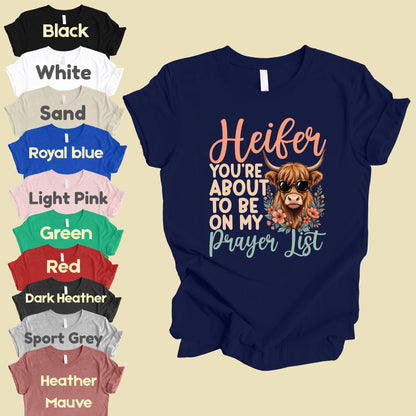 Sassy Highland Cow Prayer List T-Shirt, Sunglasses Floral Country Western Tee