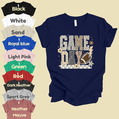 Game Day Leopard Football T-Shirt, Checkered Lightning Bolt Retro Western Tee Sweatshirt