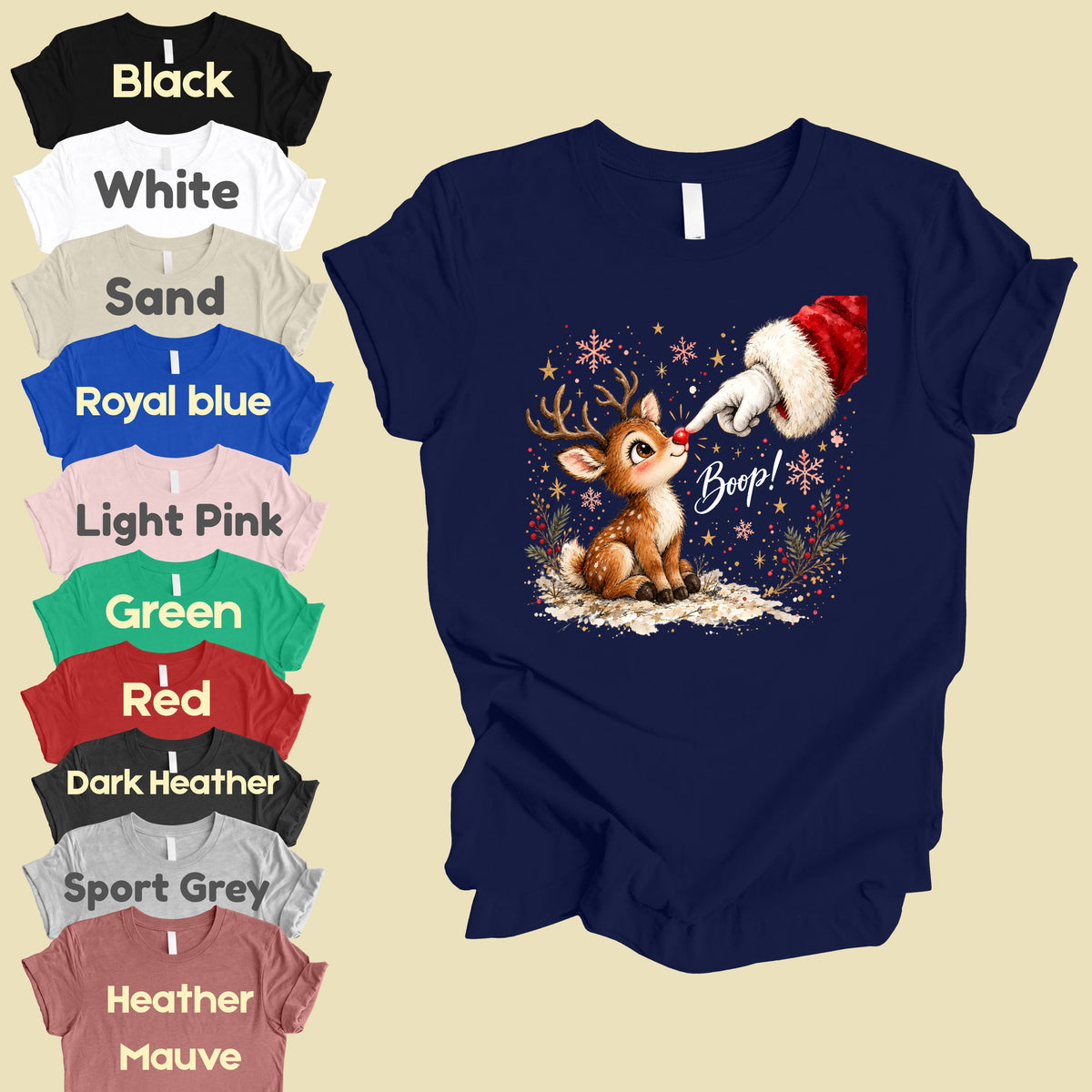Christmas Reindeer Santa Boop Rudolph T-Shirt, Cute Baby Deer Holiday Tee
