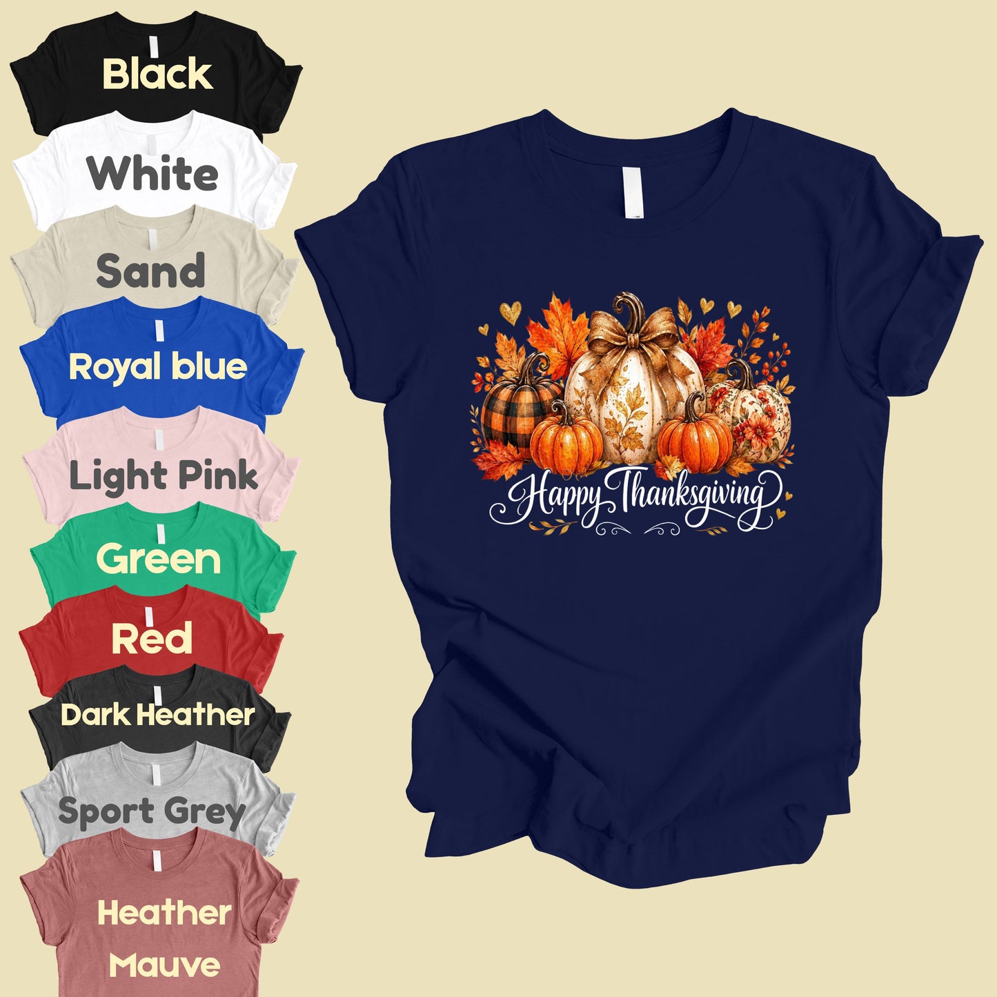 Happy Thanksgiving Fall Leaves Pumpkins Retro Autumn T-Shirt, Thanksgiving Tee