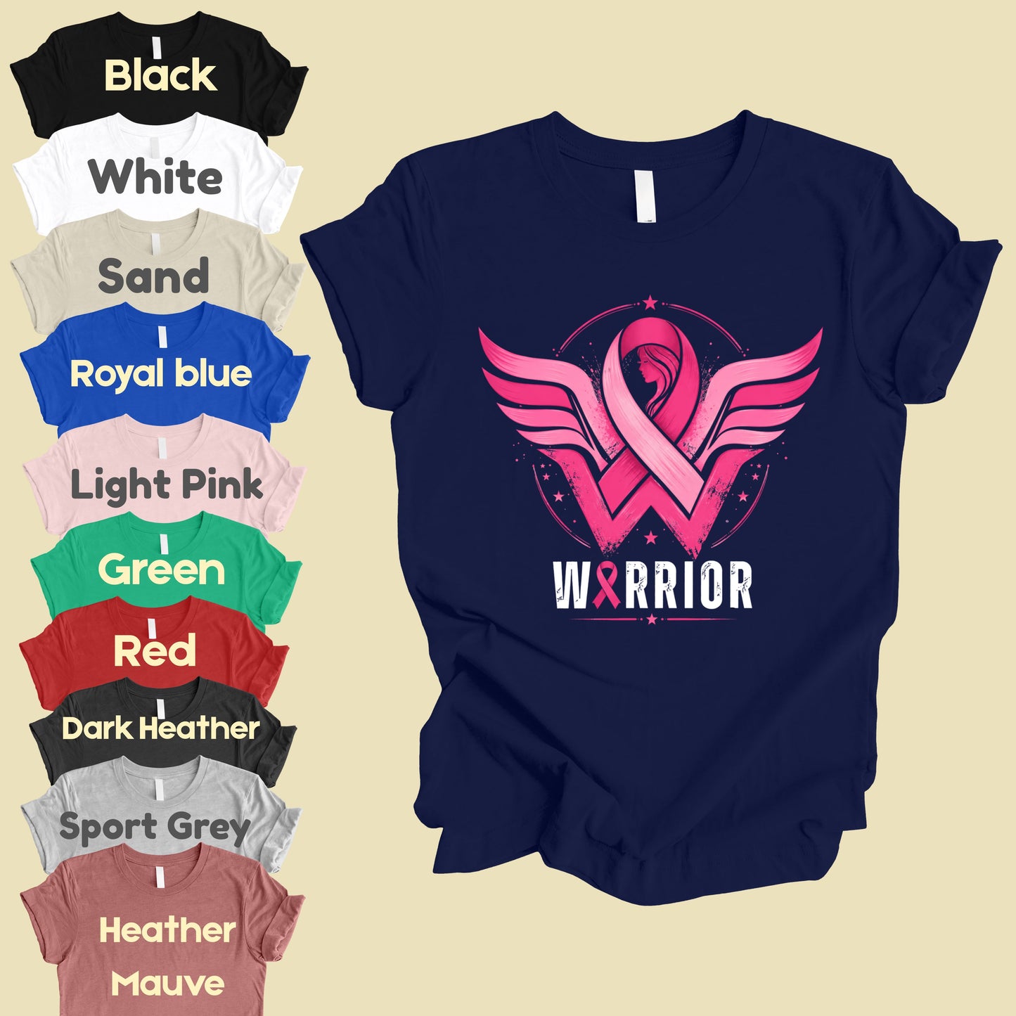 Breast Cancer Pink Ribbon Warrior T-Shirt, Wings Hope Survivor Awareness Tee