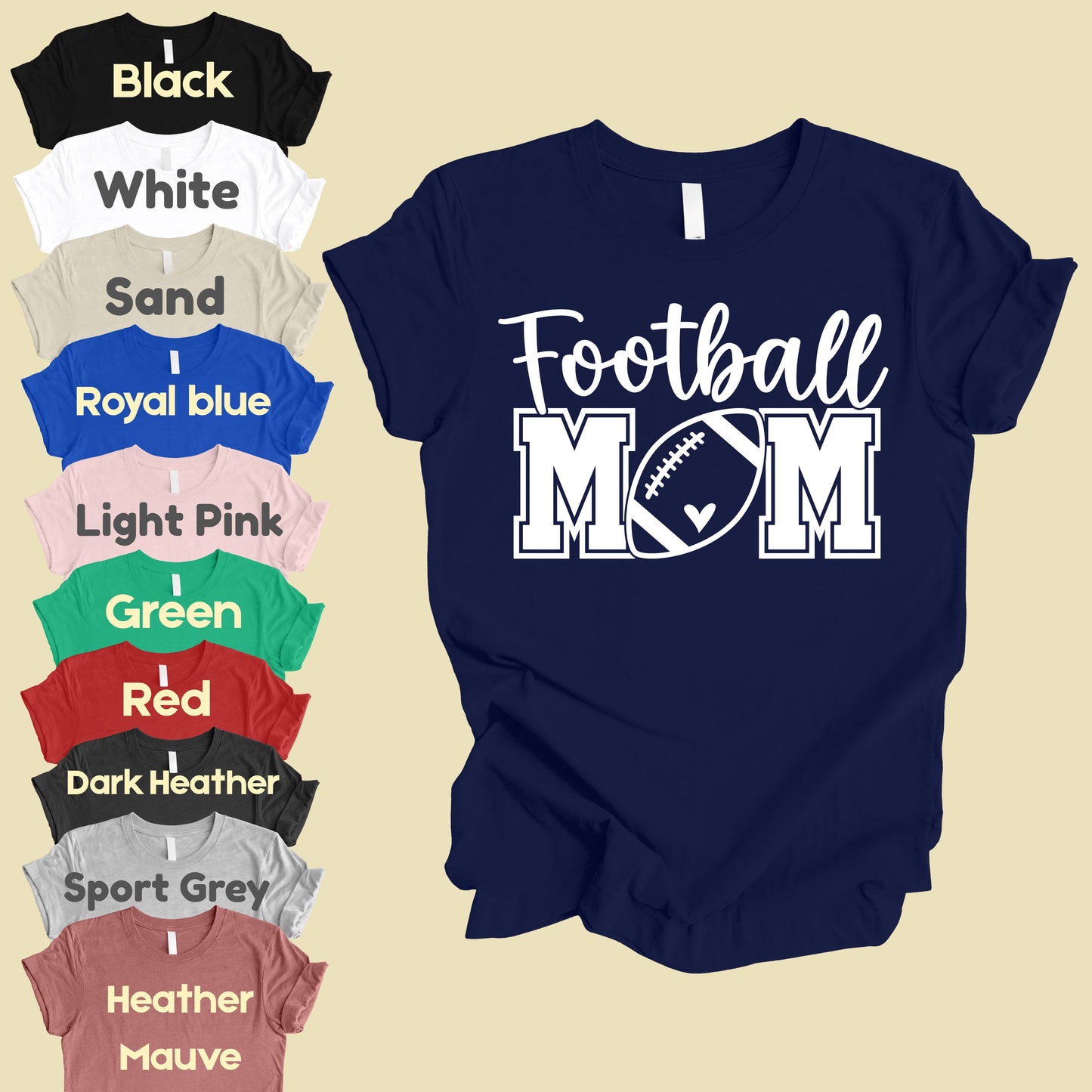 Football Mom Game Day Heart T-Shirt, Sports Season Varsity Letters Comfort Color Tee