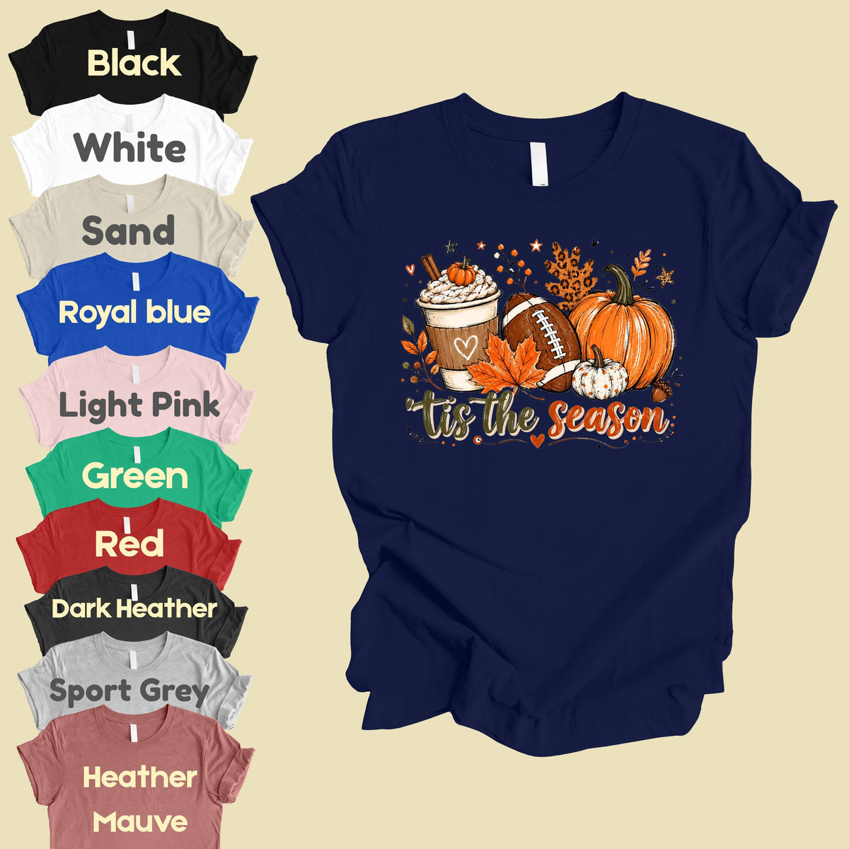 Tis the Season Football Fall T-Shirt, Pumpkin Spice Coffee Thanksgiving Tee