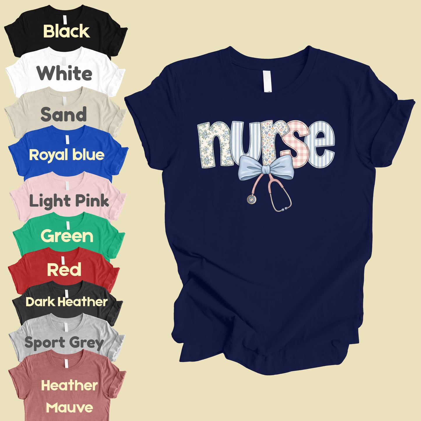Nurse Coquette Floral Bow T-Shirt, Stethoscope Vintage Patchwork Nurse Tee