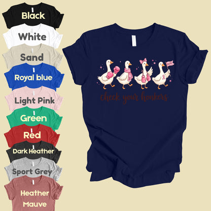 Check Your Honkers Ducks Breast Cancer Awareness T-Shirt, Pink Ribbon Boxing Gloves Geese Tee