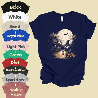 Vintage Halloween Mouse Witch T-Shirt, Full Moon Pumpkin House Sepia Trick or Treat Spooky Fall Tee
