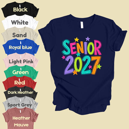 Senior 2027 Colorful Stars T-Shirt, High School Class of 2027 Graduation Tee